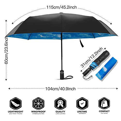 Amazon Brand - Eono Paraguas Plegable Automático Impermeable, Paraguas de Viaje a Prueba de Viento, Folding Umbrella, Recubrimiento de Teflón&Dosel Reforzado, Mango Ergonómico - Cielo