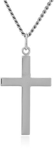 Amazon Collection Cruz pulida de plata de ley para hombre, con inscripción de oración del Señor y cadena de acero inoxidable, 61 cm