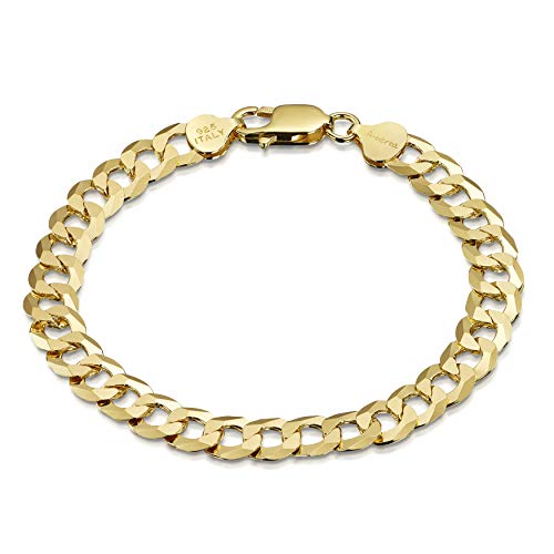 Amberta Pulsera Gruesa para Hombres en Plata de Ley 925 Chapada Oro Amarillo 18K - Brazalete Barbado 8 mm de Moda - Idea Regalo para Aniversario, San Valentin - Medida 20 cm