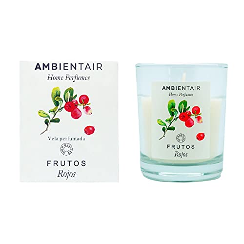 Ambientair Home Perfume. Vela aromática Frutos Rojos, ambientador de frutos rojos, Vela aromática para casa, Aromaterapia, Vela en vaso de cristal para interiores. Duración 30 horas.