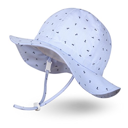 Ami&Li tots Niño Sombrero de Sol ala Ancha Ajustable Sombrero Protección Solar UPF 50 para Bebés, Niñas Niños Infantil Pequeñito Unisexo - S: Ancla del Barco