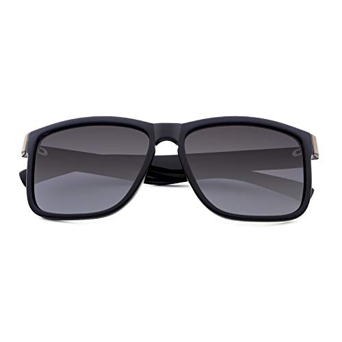 ANDOILT Gafas de Sol Polarizadas Hombre Mujer Cuadradas Vintage Retro Clásico de Gafas UV400 Protección Negro Marco Gris Lente