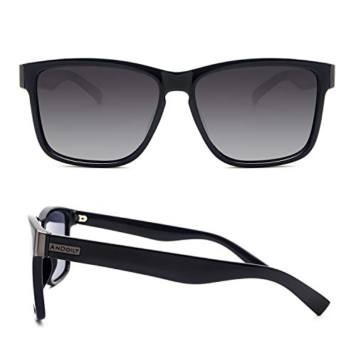 ANDOILT Gafas de Sol Polarizadas Hombre Mujer Cuadradas Vintage Retro Clásico de Gafas UV400 Protección Negro Marco Gris Lente