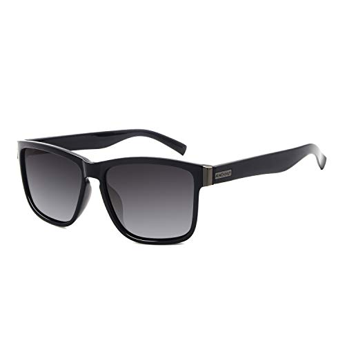 ANDOILT Gafas de Sol Polarizadas Hombre Mujer Cuadradas Vintage Retro Clásico de Gafas UV400 Protección Negro Marco Gris Lente