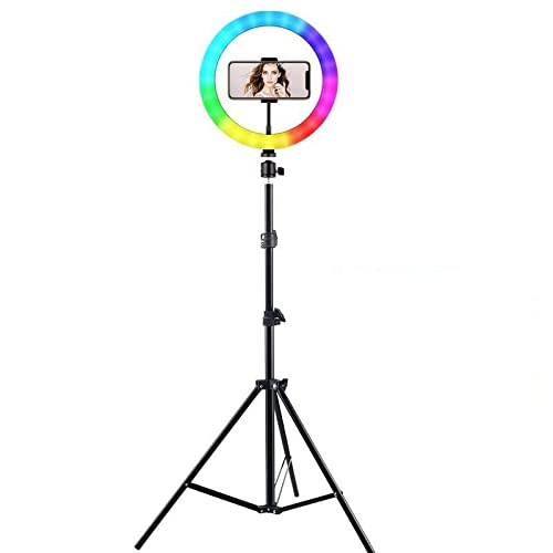 Anillo de luz LED de 26 cm / 10 Pulgadas + Trípode Incluido (2,1m) · 15 Niveles de luz Regulables RGB · Ideal para Movil: TIK TOK, Maquillaje, Selfie, Streaming, Youtube