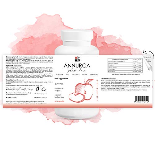 ANNURCA plus hair | 60 cápsulas | suplemento alimenticio para un pelo bonito y fuerte | con vitaminas y minerales | producto italiano