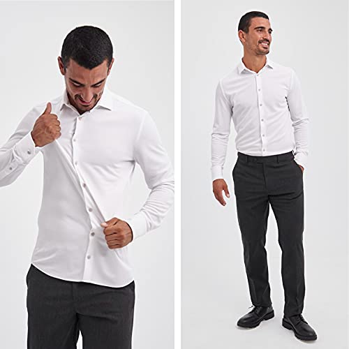 Antiarrugas Antimanchas Reciclada Camisa Formal Slim para Hombre (Blanca, L)