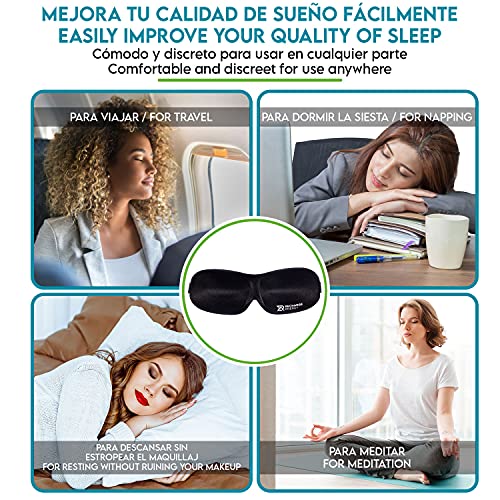 Antifaz para dormir 3D con memory foam. Cómodo, discreto, ligero y ajustable. Te proporciona la oscuridad total que necesitas para mejorar tu calidad de sueño total y conciliar el sueño más rápido.