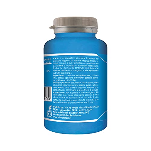 Apl - estimula el aumento de la hormona de crecimiento - arginina piroglutamato y lisina - 120 comprimidos - Ultimate Italia.