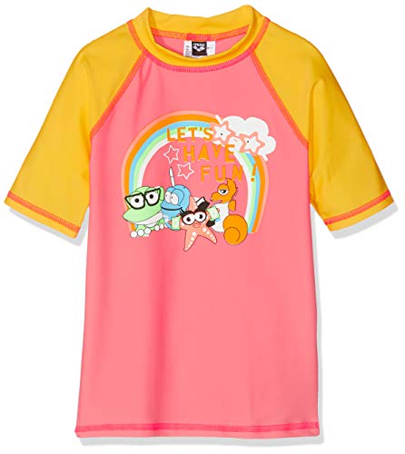 ARENA Kids Girl S/S tee Camiseta de Manga Corta niña con protección UV AWT, Niñas, Pale Rose-Lily Yellow, 1-2