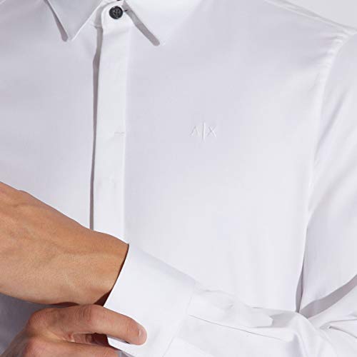 Armani Exchange Smart Stretch Satin Camisa, Blanco (White 1100), 40 (Talla del Fabricante: Small) para Hombre