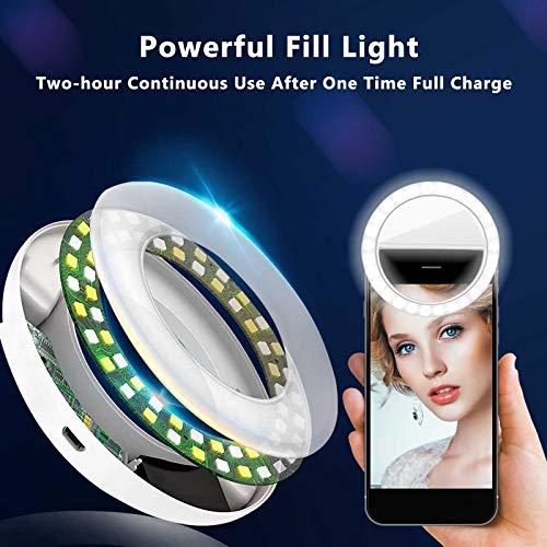 Aro de Luz para Movil TIK TOK [2-Pack] Selfie Ring Light con 28 LED Anillo de Luz Clip USB Recargable con Brillo de 3 Niveles Aro LED Luz para Youtube, Facebook, Live Stream, Zoom, Maquillaje y Fotos