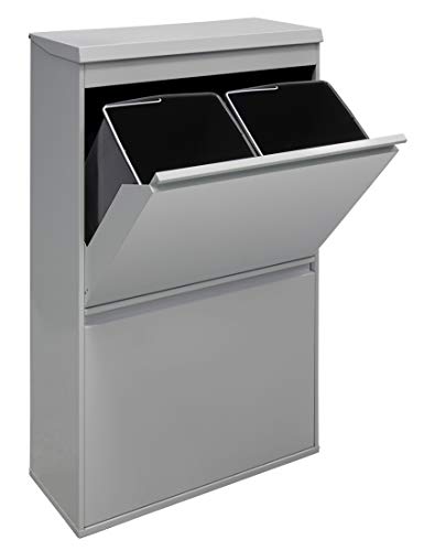 Arregui Top CR622-B Cubo de Basura y Reciclaje de Acero de 4 Cubos con Tapa y Bandeja Superior Multiusos, Gris Claro, 97.5x58.6x24.4