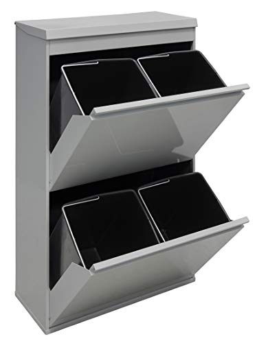 Arregui Top CR622-B Cubo de Basura y Reciclaje de Acero de 4 Cubos con Tapa y Bandeja Superior Multiusos, Gris Claro, 97.5x58.6x24.4