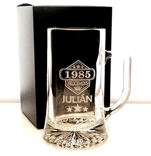 Arte-Deco Jarra DE Cerveza Stern GRABADA Y Personalizada con AÑO DE Nacimiento. Jarra 520 ML con Estuche, Regalo para cumpleaños, Hombre, Mujer y Cualquier celebración