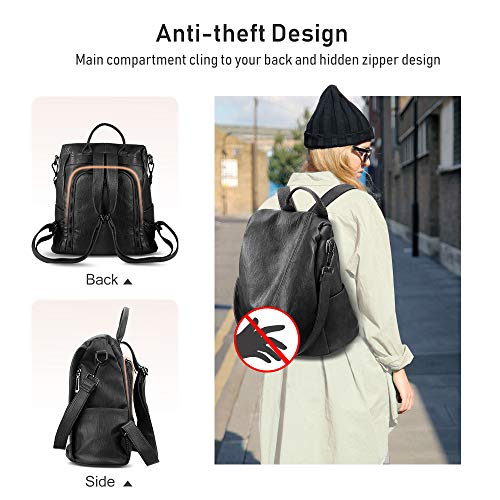 AtailorBird Bolso Mochila Mujer Antirrobo Mochila Cuero Sintético Impermeable para Mujer Multifuncional Gran Capacidad Bolso de Hombro Escolar Casual Viaje - Negro