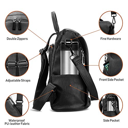 AtailorBird Bolso Mochila Mujer Antirrobo Mochila Cuero Sintético Impermeable para Mujer Multifuncional Gran Capacidad Bolso de Hombro Escolar Casual Viaje - Negro