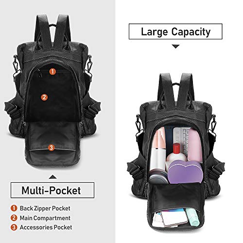 AtailorBird Bolso Mochila Mujer Antirrobo Mochila Cuero Sintético Impermeable para Mujer Multifuncional Gran Capacidad Bolso de Hombro Escolar Casual Viaje - Negro