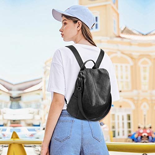 AtailorBird Bolso Mochila Mujer Antirrobo Mochila Cuero Sintético Impermeable para Mujer Multifuncional Gran Capacidad Bolso de Hombro Escolar Casual Viaje - Negro