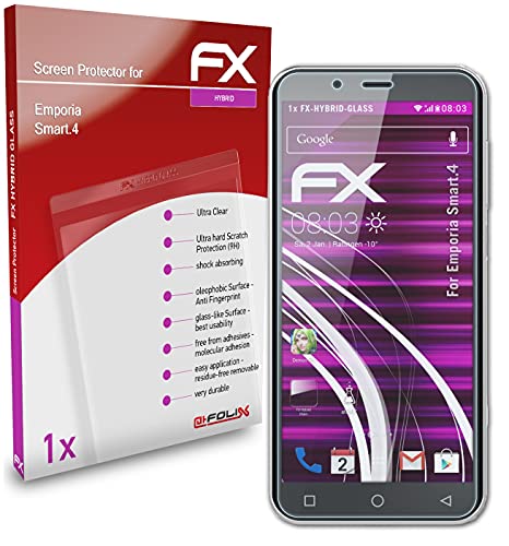 atFoliX Lámina Protectora de plástico Cristal Compatible con Emporia Smart.4 Película Vidrio, 9H Hybrid-Glass FX Protector Pantalla Vidrio Templado de plástico