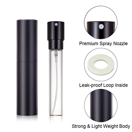 Atomizador de Perfume, 10 ml Mini Atomizadores Para Después del Afeitado Fáciles de Rellenar con Fragancia Botella de Spray Para Viajes, con Bomba de Embudo y Pipeta (Negro)