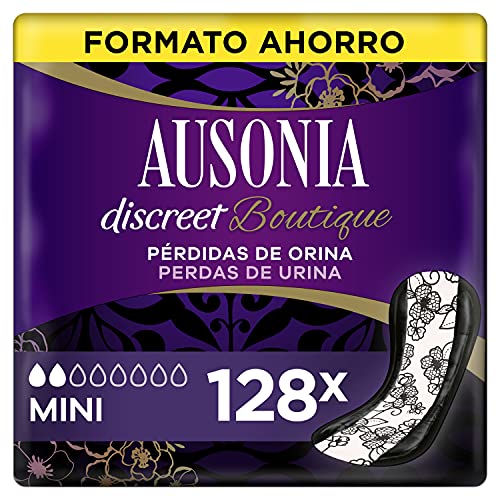 Ausonia Discreet Boutique Compresas Incontinencia Mujer, Mini, 128 Unidades para Pérdidas de Orina y Vejigas Hiperactivas