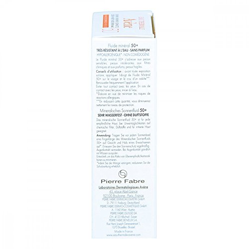 AVENE Líquido solar mineral SPF 50+, sin tintar, 40 ml