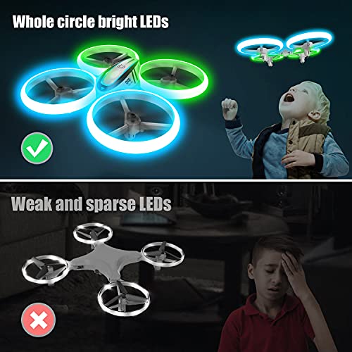 AVIALOGIC Q9s Drones para Niños,Dron Helicopteros Teledirigidos con Luces Azules & Verdes y Baterías Dobles, Cuadricóptero con Retención de Altitud y Modo Sin Cabeza, Regalos Para Niños