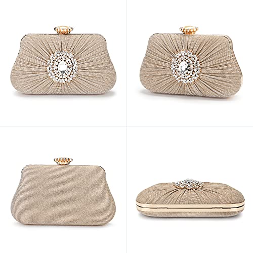 BAIGIO Bolso de Boda Dorado Clutch Mujer Fiesta Carteras de Mano Bolso de Noche Bandolera con Cadena para Ceremonia Novia Diamantes (Champán)