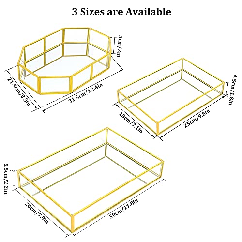 Bandeja de Espejo Dorado, QLFJ-FurDec Bandeja Decorativa Espejo Joyería de Metal Rectangular, Bandeja Perfume Organizadora de Baratijas para Tocador, Baño, Dormitorio 25x18x4,5cm