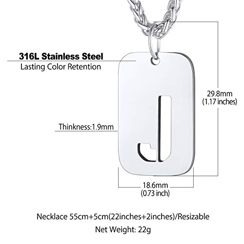 bandmax Dog Tag con Inicial de Nombre Cadena Militar Hombre Acero Quirurgico Colgante Identificativa Letra J Platino