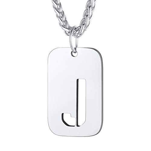 bandmax Dog Tag con Inicial de Nombre Cadena Militar Hombre Acero Quirurgico Colgante Identificativa Letra J Platino