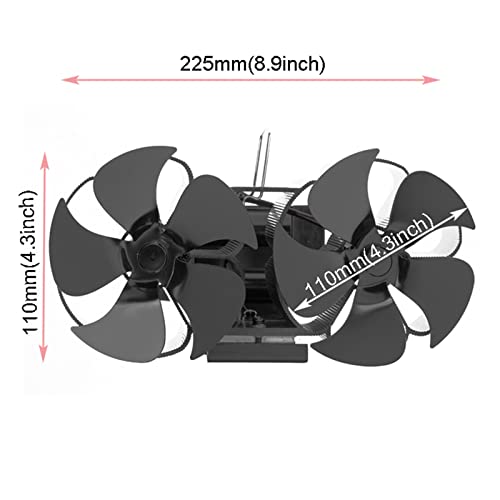 Baoblaze Ventilador de Estufa de Doble Cabezal Accionado por Calor 10 Cuchillas Respetuoso del Medio Ambiente Ventilador de Chimenea Quemador de leña para el