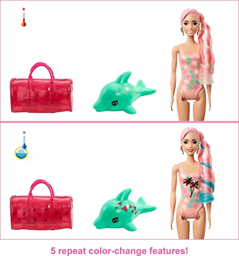 Barbie Color Reveal con espuma Sandía, muñeca sorpresa con vestido y accesorios de moda de verano de juguete (Mattel GTN19)