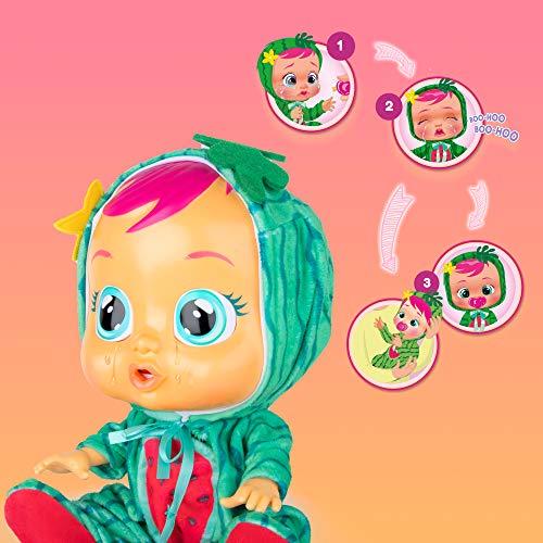 BEBÉS LLORONES Tutti Frutti Mel, Muñeca interactiva que llora de verdad con chupete y pijama con olor a Sandía , Muñeco y Juguete para niñas y niños +18 Meses