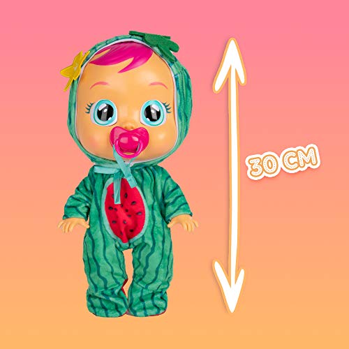 BEBÉS LLORONES Tutti Frutti Mel, Muñeca interactiva que llora de verdad con chupete y pijama con olor a Sandía , Muñeco y Juguete para niñas y niños +18 Meses