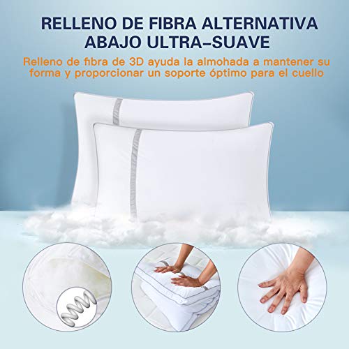 BedStory Almohada Antiácaros 42 x 70 cm Pack 2 Almohadas de Hotel Almohada con Relleno de Microfibra y Tejido Antialérgico para Dormir de Lado