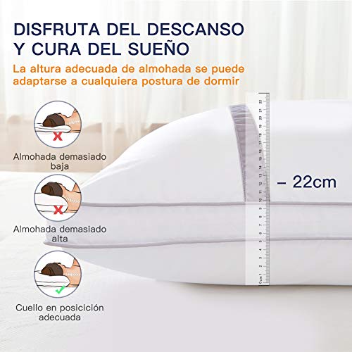 BedStory Almohada Antiácaros 42 x 70 cm Pack 2 Almohadas de Hotel Almohada con Relleno de Microfibra y Tejido Antialérgico para Dormir de Lado