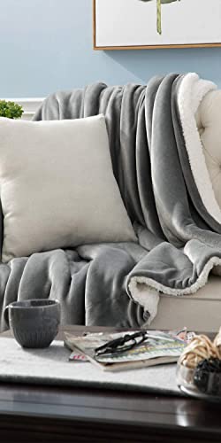 Bedsure Manta Cama 90 Invierno - Manta Sofa Grande Polar Reversible de Franela y Sherpa, Manta Sofa Gruesa 150x200 cm de Microfibra Suave y Borreguito, Gris