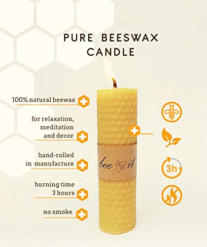 BeeIT 5 velas de cera de abeja pura enrolladas a mano con velas de cera de abeja natural