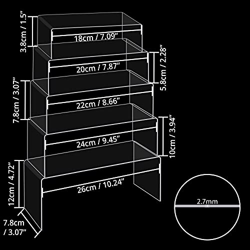 BELLE VOUS Expositor Metacrilato Transparente (Pack de 5) Peanas para Figuras en 5 Tamaños Diferentes para Repisas y Encimeras – Pedestal para Joyas, Figuras, Cupcakes y Postres