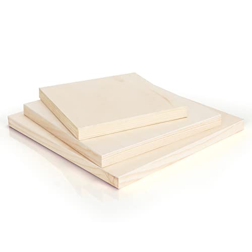 Belle Vous Lienzos para Pintar de Madera Sin Acabado (Pack de 6) Lienzos Pequeños, Medianos y Grandes - Tableros de Madera de Tilo para Medios Mixtos, Vertidos, Manualidades, Encáustica