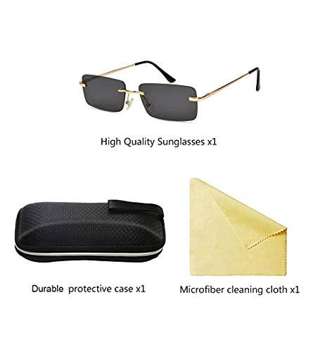 besbomig Vintage Gafas de Sol Rectangulares Sin Montura para Mujer y Hombre - Gafas Retro con Protección UV para Conducir y Deportes al Aire Libre
