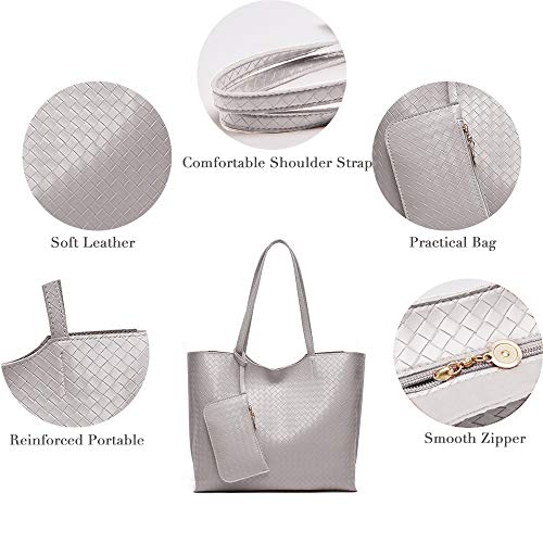 BestoU Bolsos de Mujer Bolso Bandolera Mujer Bolso de Hombro Bolso PU Cuero Bolso Shopper Totes para Escuela Compras Viaje Oficina 2pcs Set (Gris)