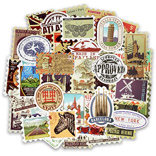 BETOY Etiquetas de Viaje Vintage Pegatinas de Equipaje 50 Pcs Sticker Pack Arquitectura Retro para Equipaje Macbook Motocicleta Bicicleta Escritorio de Pared - (Color)