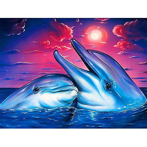 Bimkole 5d Diamond Painting Kit Bricolaje Arte Pareja De Delfines, Nube De Sol De Mar Pintura Diamantes Kits Estampados De Punto De Cruz Diamantes de Imitación Decoración de Pared, (30x40 cm)