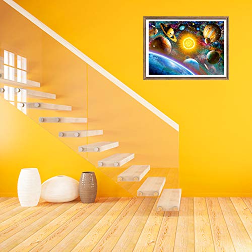 Bimkole 5d Diamond Painting Kit Bricolaje Arte Sol Cielo Estrellado, Universo Planeta Tierra Pintura Diamantes Kits Estampados De Punto De Cruz Diamantes de Imitación Decoración de Pared, (30x40 cm)