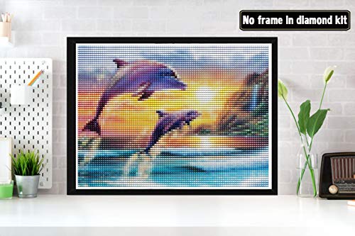 Bimkole 5d Diamond Painting Kit Bricolaje Arte Sol De Delfines, Acantilado Del Mar Pintura Diamantes Kits Estampados De Punto De Cruz Diamantes de Imitación Decoración de Pared, (40x50 cm)