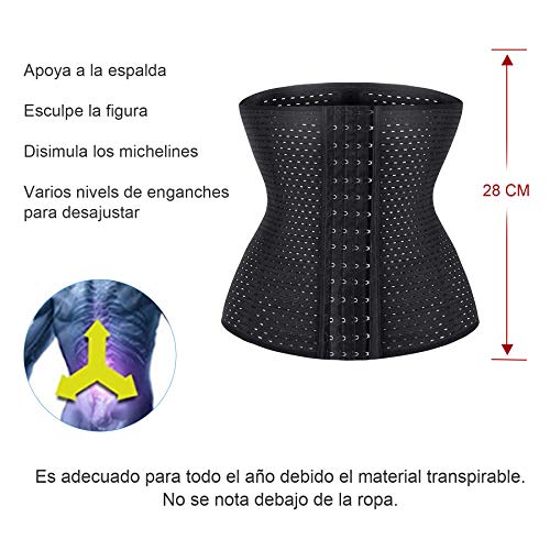 Bingrong Faja Corset Cintura Reductora Mujer Waist Trainer Corset Faja Cintura Entrenador Corset Faja Reductora Corsés para Mujer Cintura Reductora Transpirable (Negro, Large)