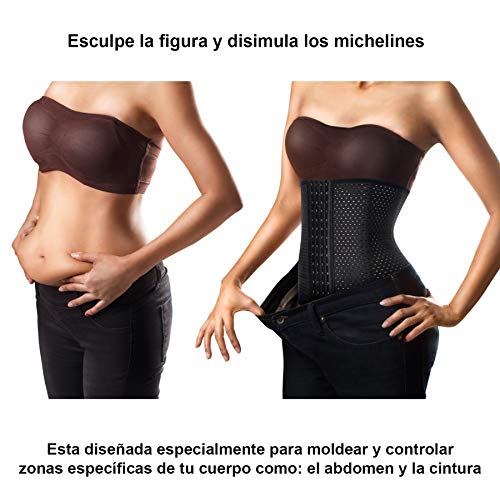 Bingrong Faja Corset Cintura Reductora Mujer Waist Trainer Corset Faja Cintura Entrenador Corset Faja Reductora Corsés para Mujer Cintura Reductora Transpirable (Negro, Large)